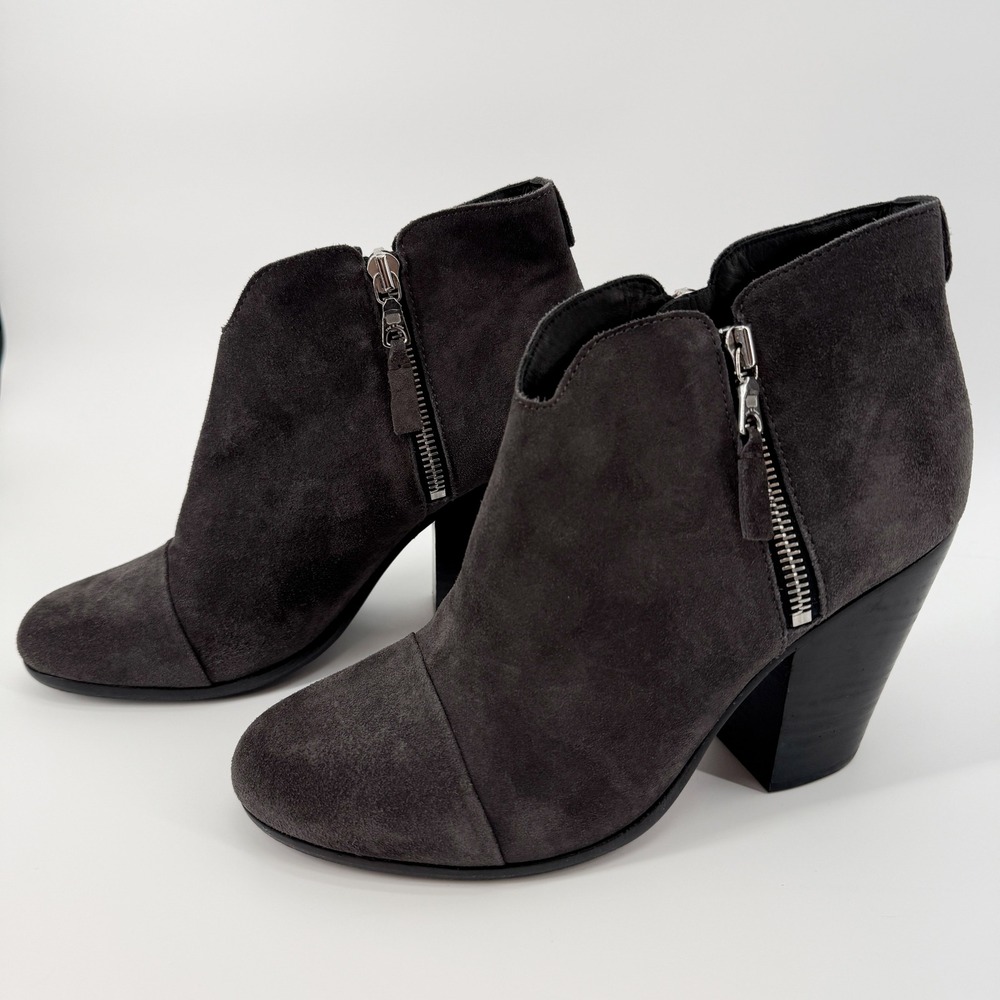 Rag & Bone Bootie Margot Suede Ankle Boots Double Zipper Block Heel Womens 38.5 - Picture 5 of 14